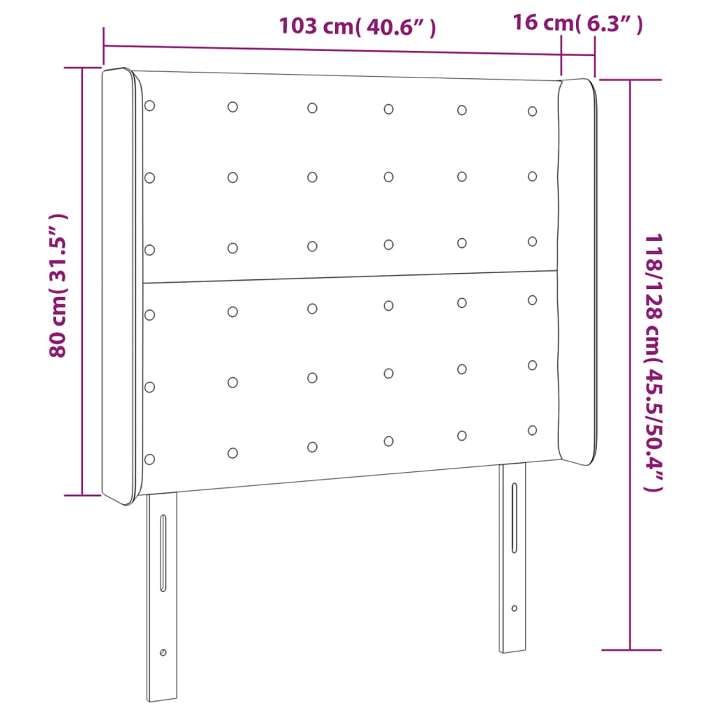 Cabeceira cama c/ LED couro artificial 103x16x118/128 cm preto