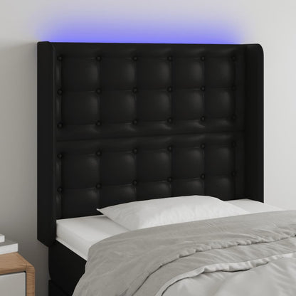 Cabeceira cama c/ LED couro artificial 103x16x118/128 cm preto