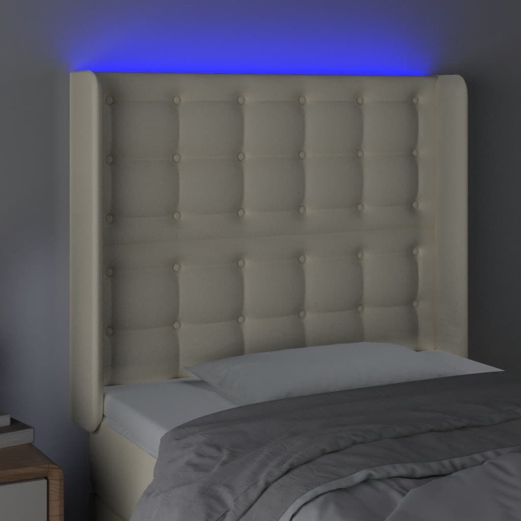 Cabeceira cama c/ LED 103x16x118/128 cm couro artificial crème