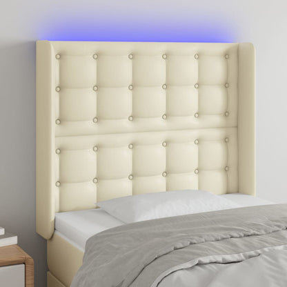 Cabeceira cama c/ LED 103x16x118/128 cm couro artificial crème