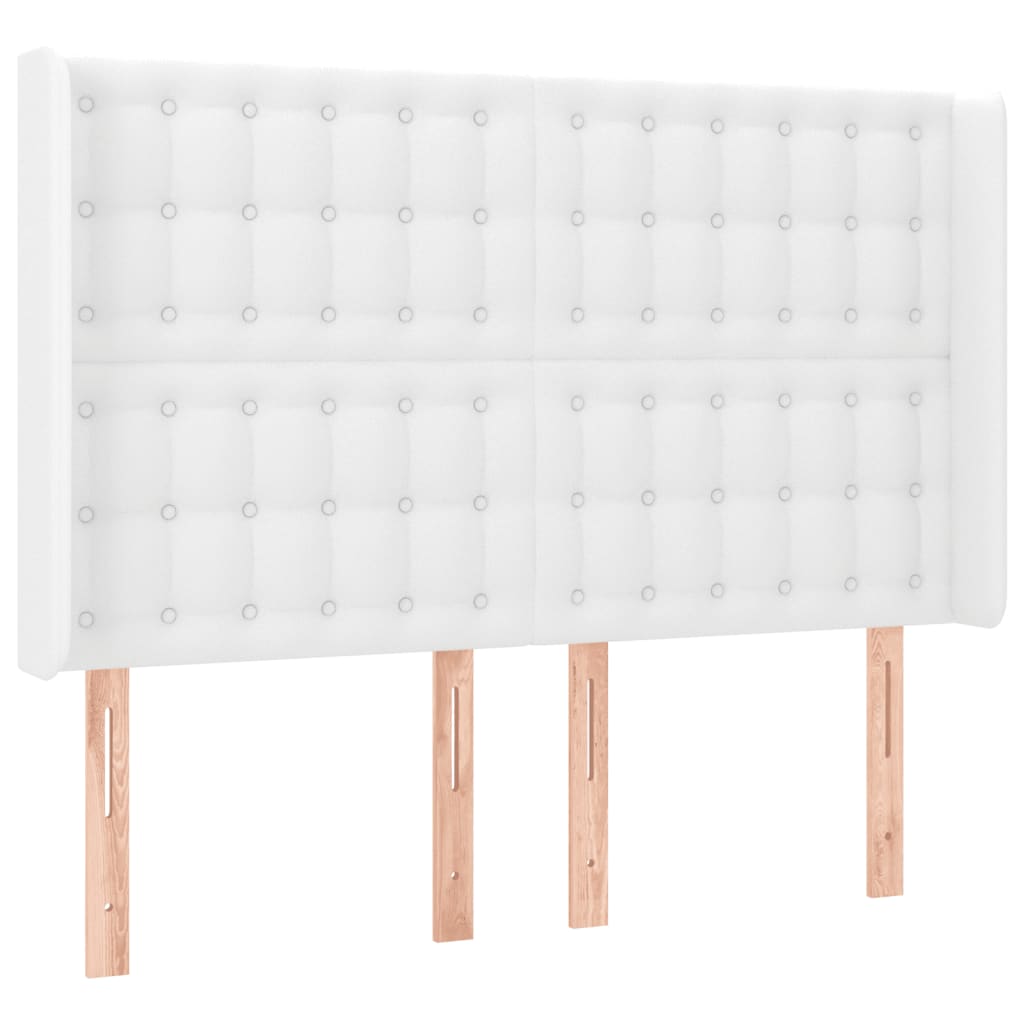 Cabeceira cama c/ LED couro artificial 147x16x118/128 cm branco