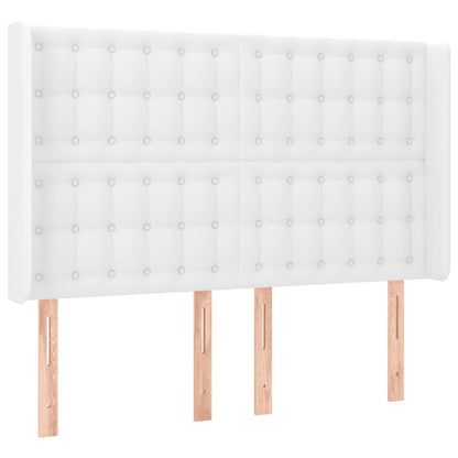 Cabeceira cama c/ LED couro artificial 147x16x118/128 cm branco