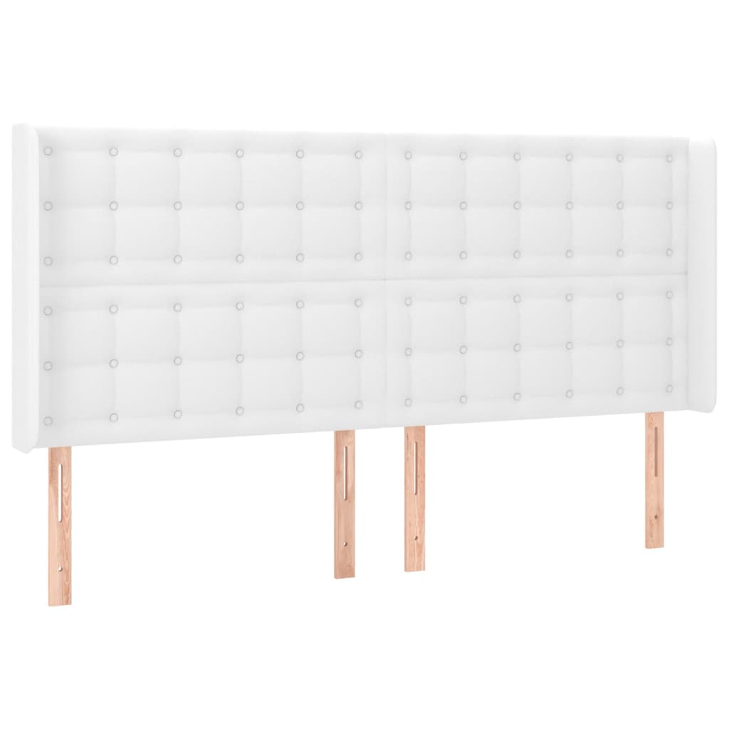 Cabeceira cama c/ LED couro artificial 183x16x118/128 cm branco