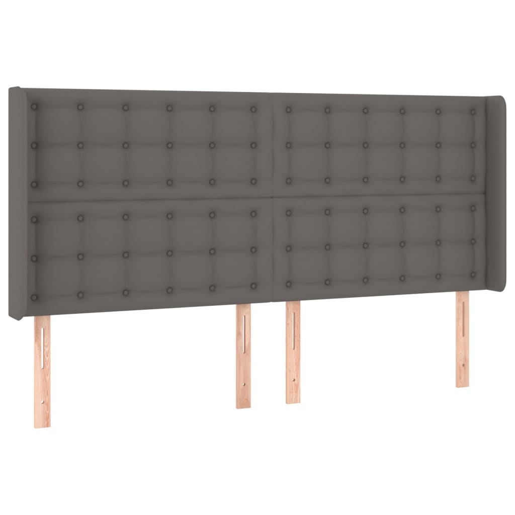 Cabeceira cama c/ LED couro artif. 183x16x118/128 cm cinzento