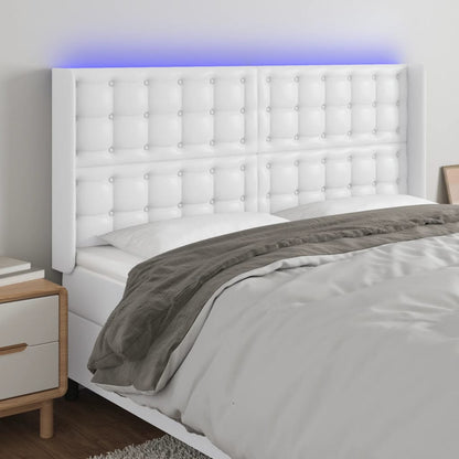 Cabeceira cama c/ LED couro artificial 203x16x118/128 cm branco