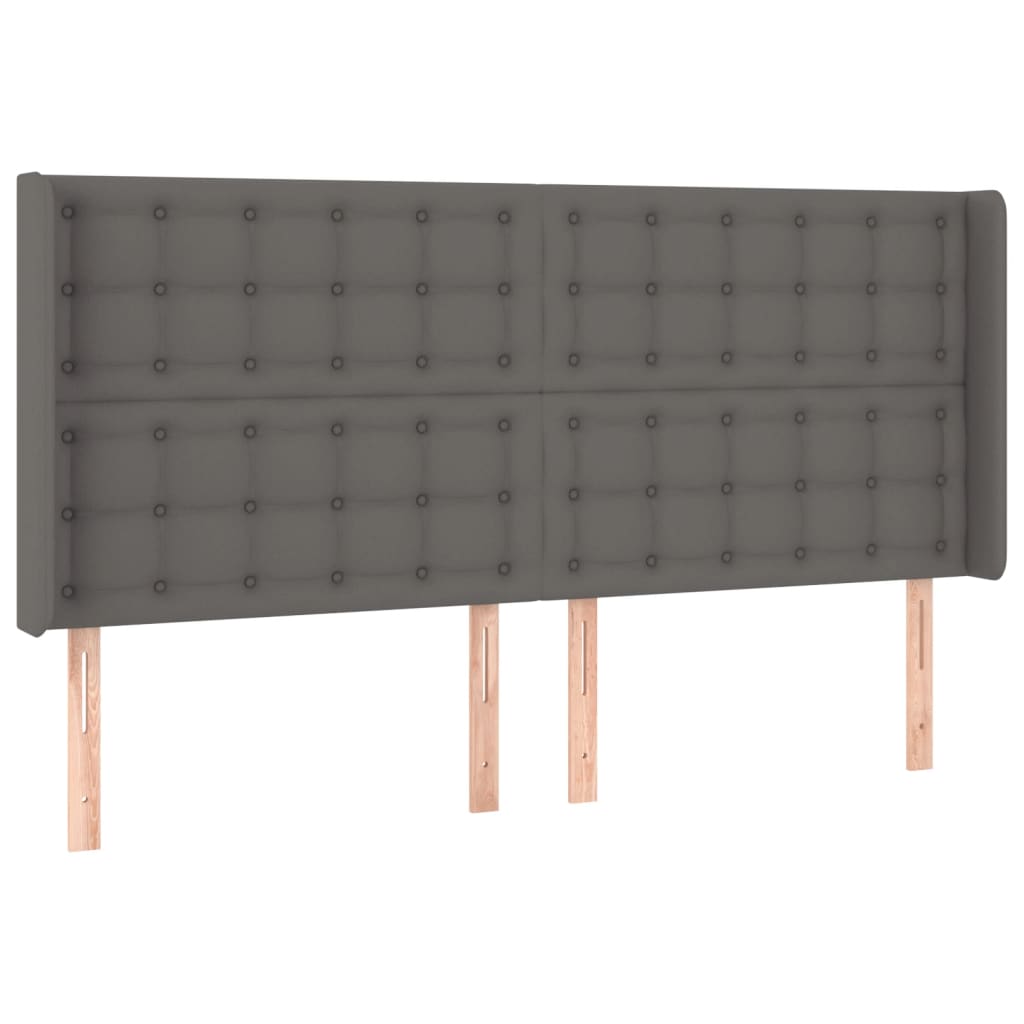 Cabeceira cama c/ LED couro artif. 203x16x118/128 cm cinzento