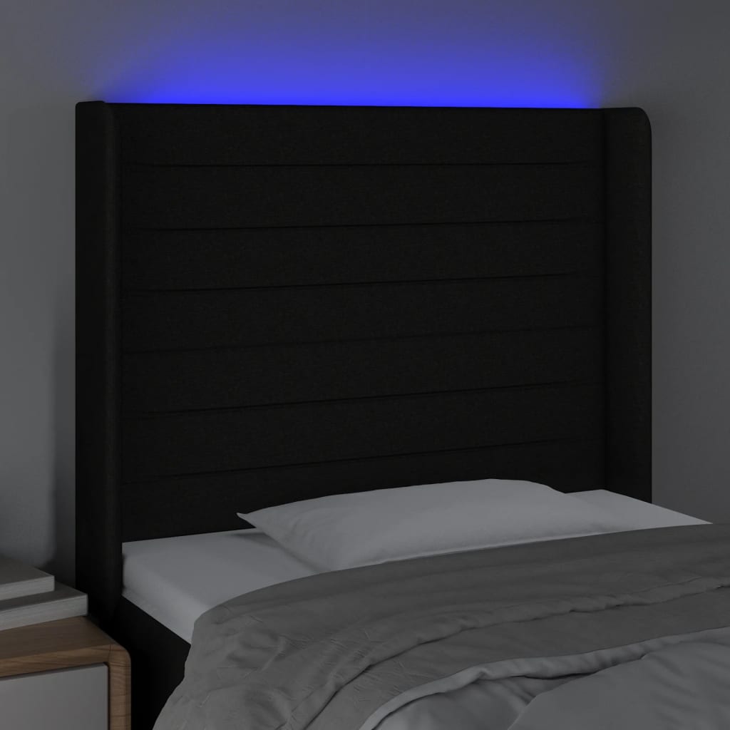 Cabeceira de cama c/ luzes LED tecido 83x16x118/128 cm preto