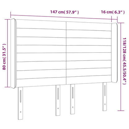 Cabeceira cama c/ LED tecido 147x16x118/128cm cinza-acastanhado