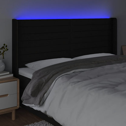 Cabeceira de cama c/ luzes LED tecido 163x16x118/128 cm preto