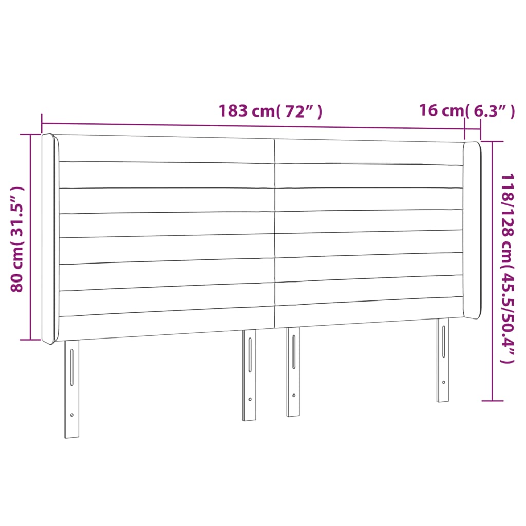 Cabeceira de cama c/ LED tecido 183x16x118/128 cm cinza-escuro