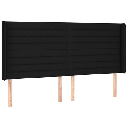 Cabeceira de cama c/ luzes LED tecido 203x16x118/128 cm preto