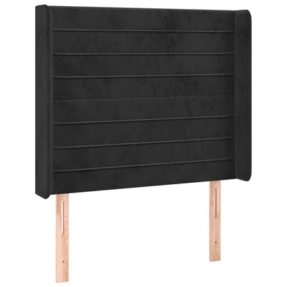 Cabeceira de cama c/ luzes LED veludo 93x16x118/128 cm preto