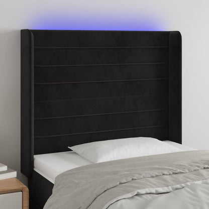 Cabeceira de cama c/ luzes LED veludo 93x16x118/128 cm preto