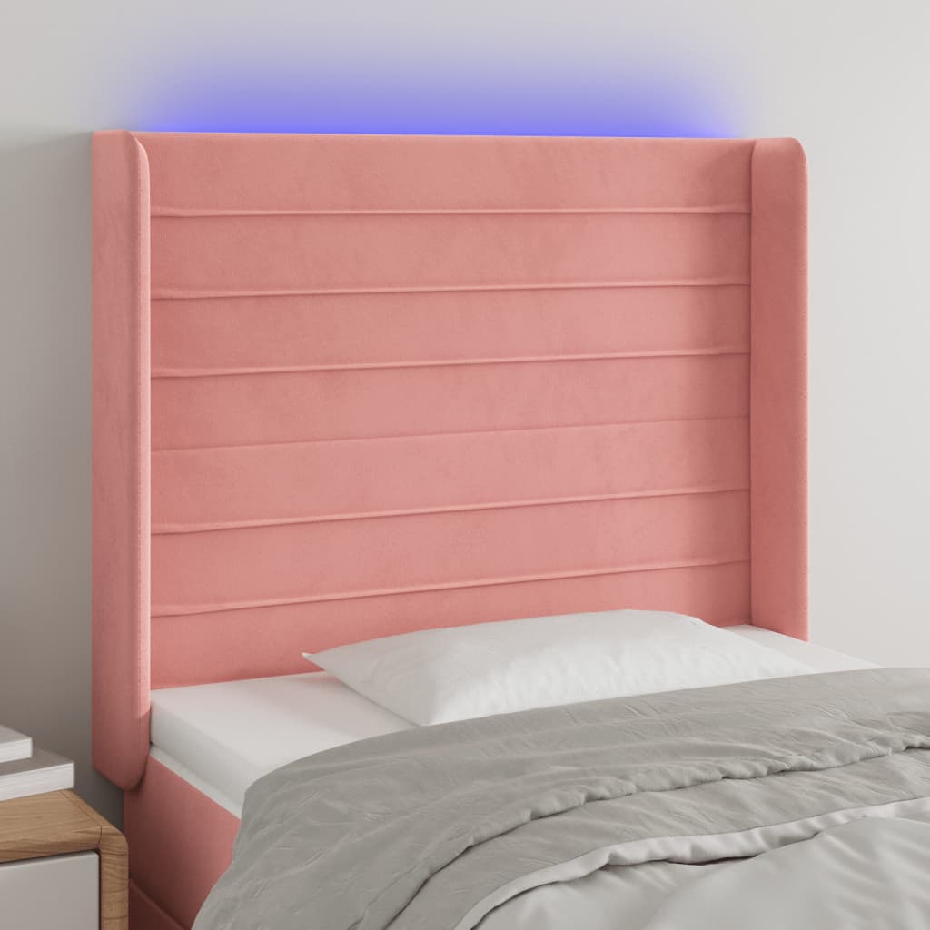 Cabeceira de cama c/ luzes LED veludo 103x16x118/128 cm rosa