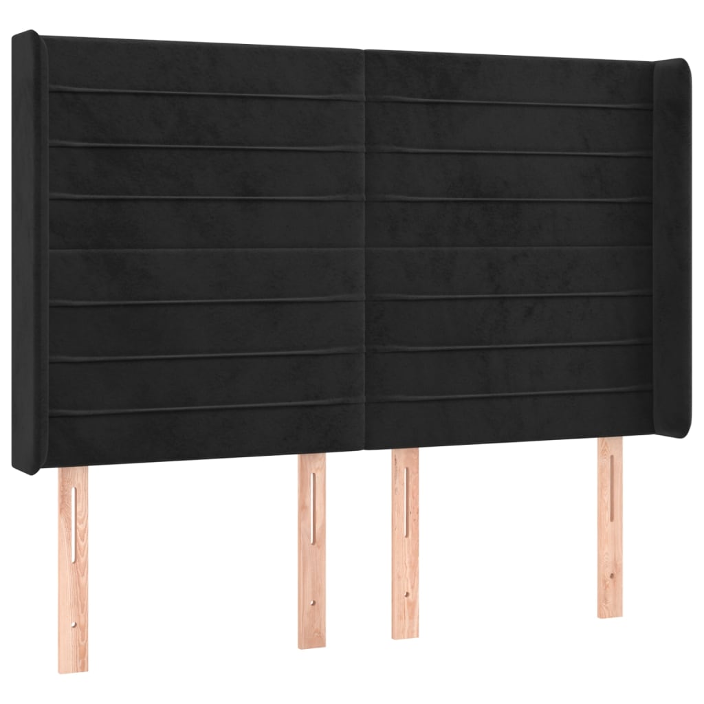 Cabeceira de cama c/ luzes LED veludo 147x16x118/128 cm preto