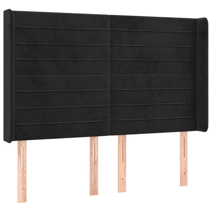 Cabeceira de cama c/ luzes LED veludo 147x16x118/128 cm preto