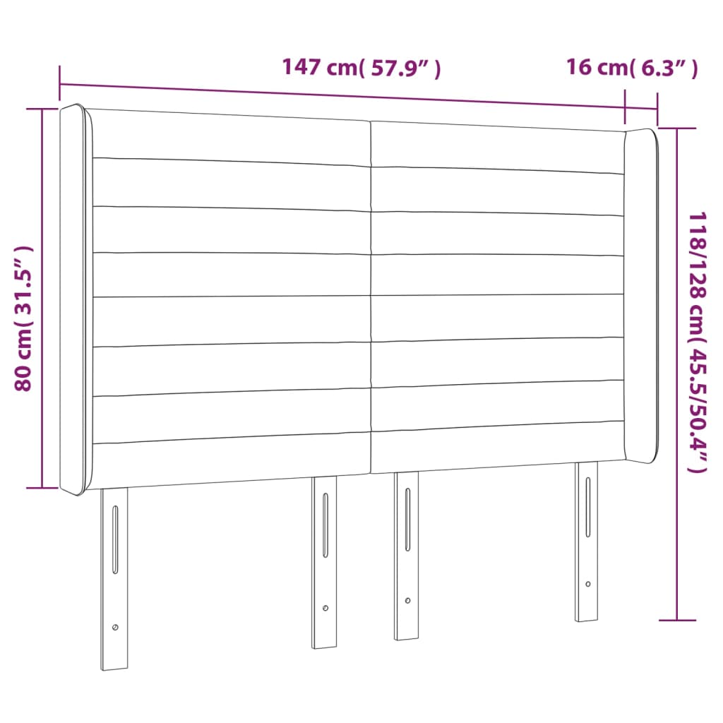 Cabeceira de cama c/ luzes LED veludo 147x16x118/128 cm preto