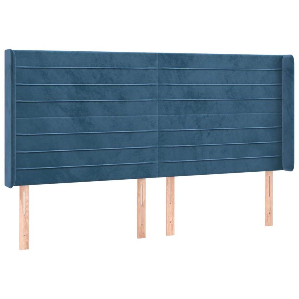 Cabeceira cama c/ luzes LED veludo 163x16x118/128cm azul-escuro