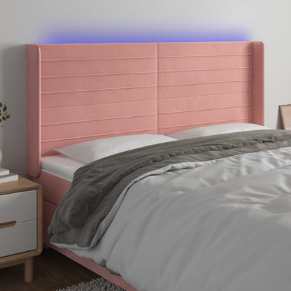 Cabeceira de cama c/ luzes LED veludo 163x16x118/128 cm rosa