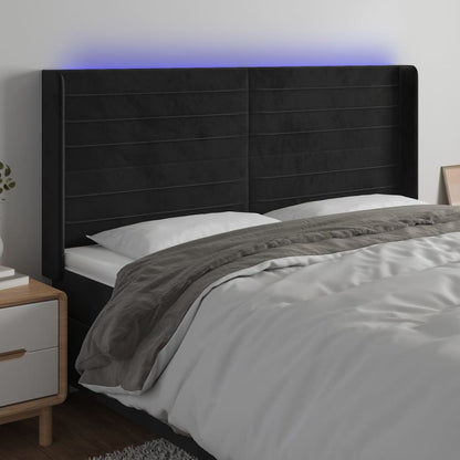 Cabeceira de cama c/ luzes LED veludo 203x16x118/128 cm preto