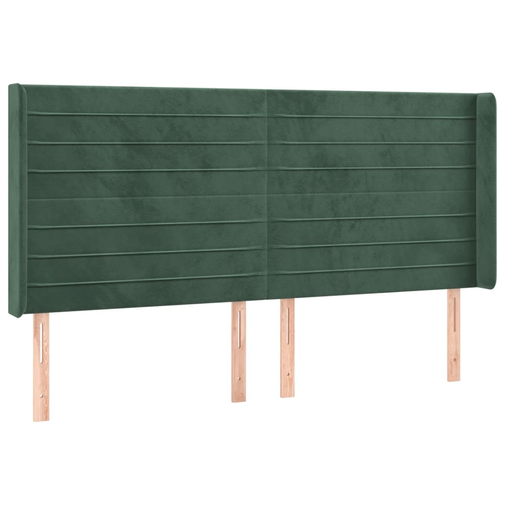 Cabeceira de cama c/ LED veludo 203x16x118/128 cm verde-escuro