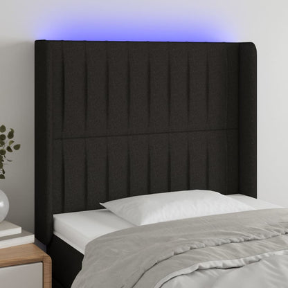 Cabeceira de cama c/ luzes LED tecido 83x16x118/128 cm preto