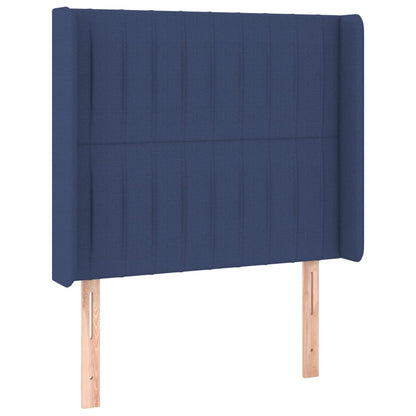 Cabeceira de cama c/ luzes LED tecido 93x16x118/128 cm azul