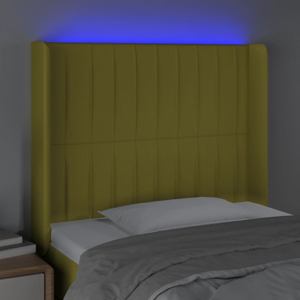 Cabeceira de cama c/ luzes LED tecido 103x16x118/128 cm verde