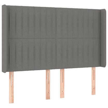 Cabeceira de cama c/ LED tecido 147x16x118/128 cm cinza-escuro