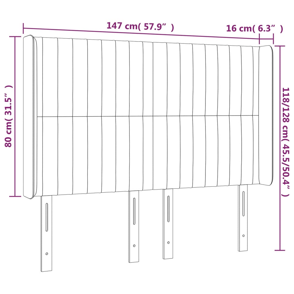 Cabeceira de cama c/ luzes LED tecido 147x16x118/128 cm preto