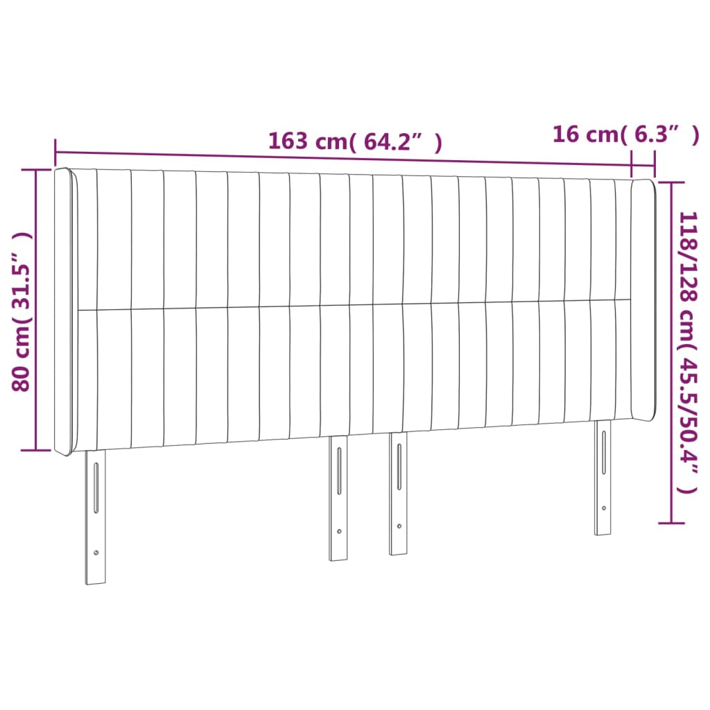 Cabeceira de cama c/ LED tecido 163x16x118/128 cm cinza-escuro