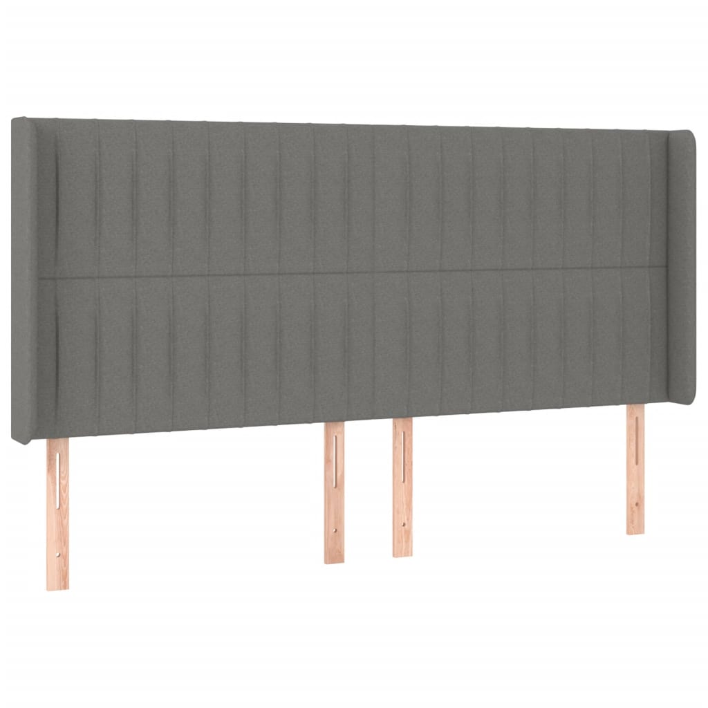 Cabeceira de cama c/ LED tecido 203x16x118/128 cm cinza-escuro