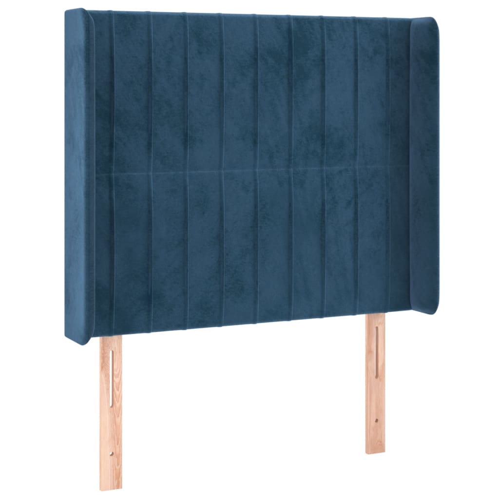 Cabeceira cama c/ luzes LED veludo 83x16x118/128 cm azul-escuro