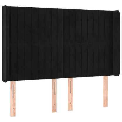 Cabeceira de cama c/ luzes LED veludo 147x16x118/128 cm preto