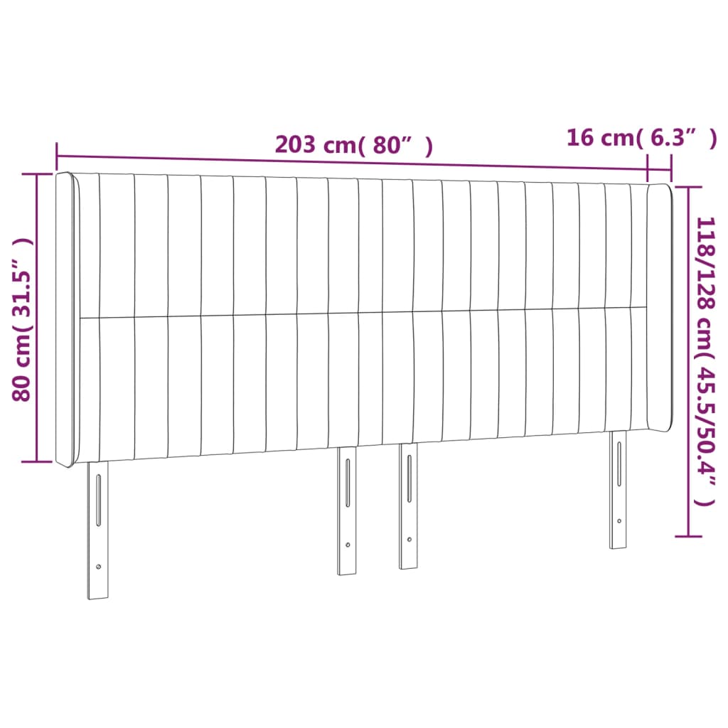 Cabeceira cama c/ luzes LED veludo 203x16x118/128cm azul-escuro