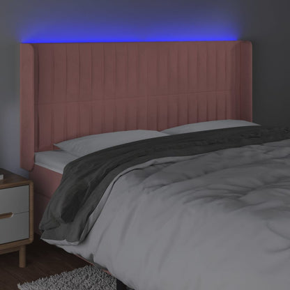 Cabeceira de cama c/ luzes LED veludo 203x16x118/128 cm rosa