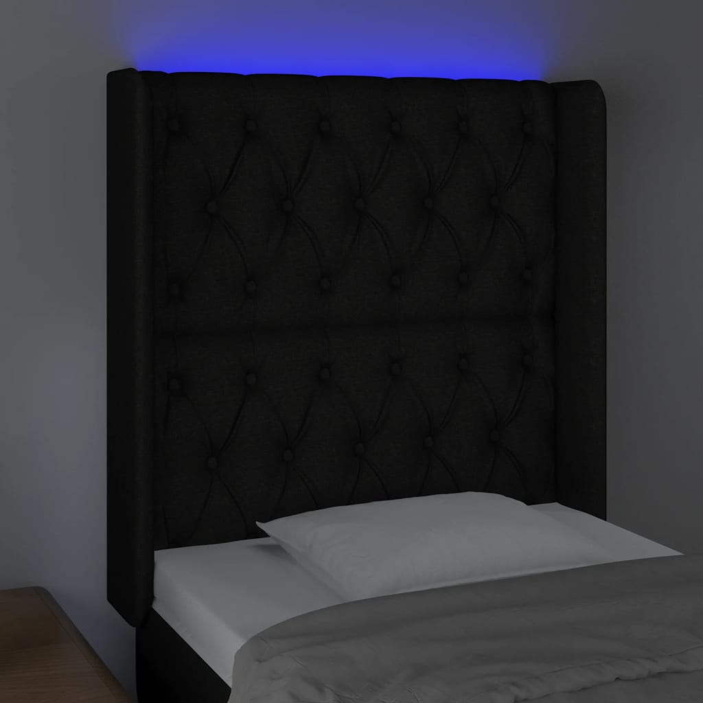 Cabeceira de cama c/ luzes LED tecido 83x16x118/128 cm preto