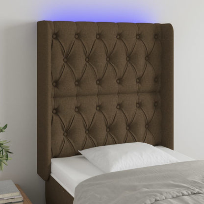 Cabeceira de cama c/ luzes LED tecido 83x16x118/128 cm castanho