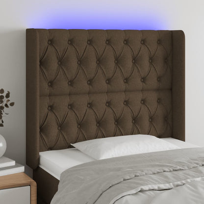 Cabeceira de cama c/ luzes LED tecido 93x16x118/128 cm castanho