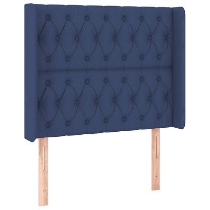 Cabeceira de cama c/ luzes LED tecido 93x16x118/128 cm azul