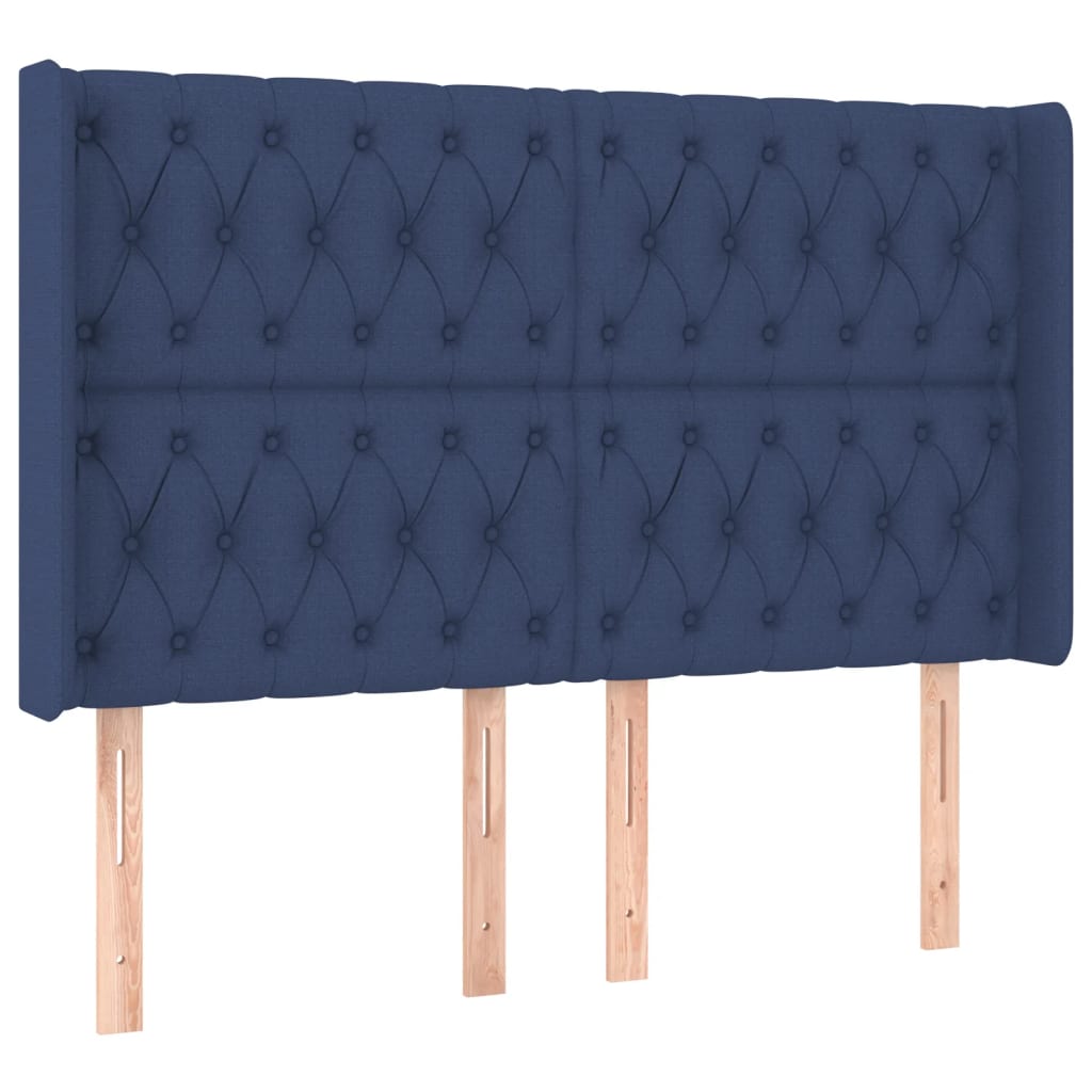 Cabeceira de cama c/ luzes LED tecido 147x16x118/128 cm azul