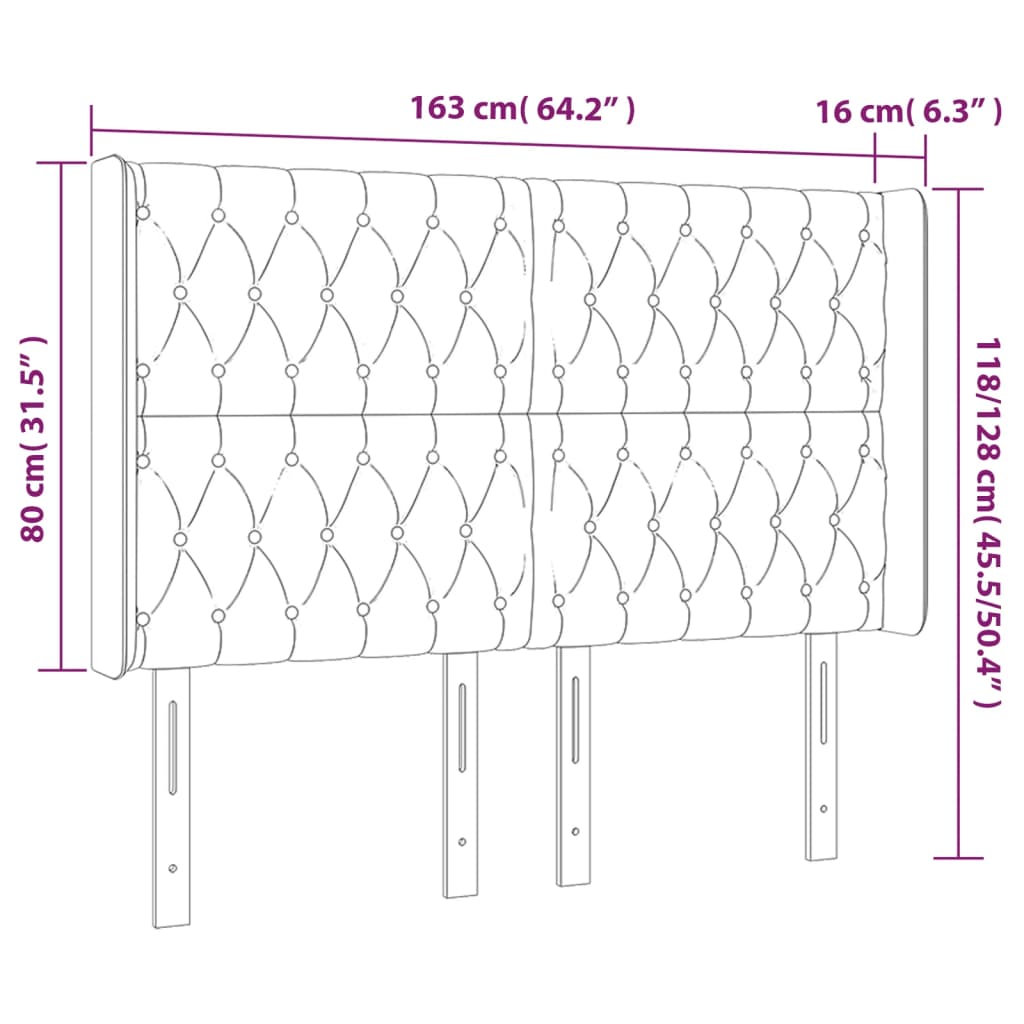 Cabeceira de cama c/ LED tecido 163x16x118/128 cm cinza-escuro