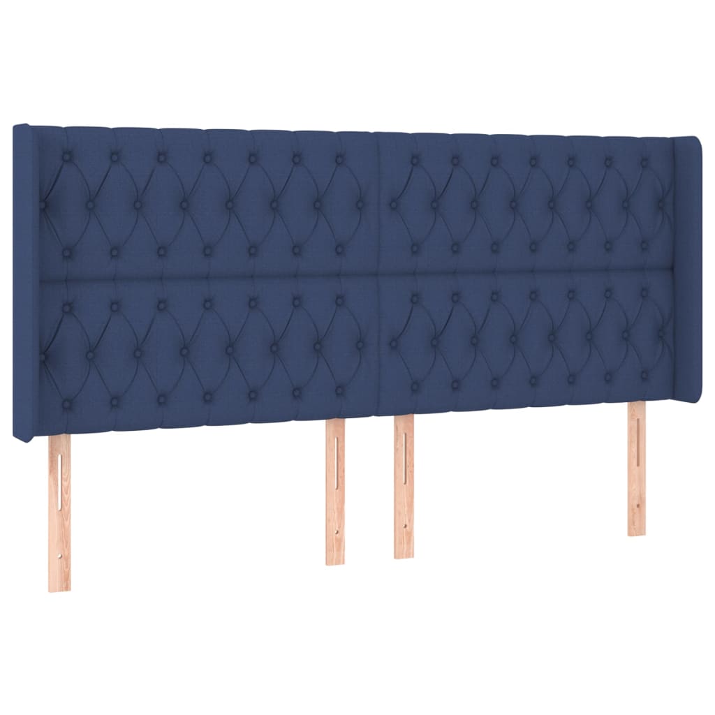 Cabeceira de cama c/ luzes LED tecido 203x16x118/128 cm azul