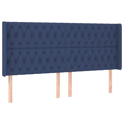 Cabeceira de cama c/ luzes LED tecido 203x16x118/128 cm azul