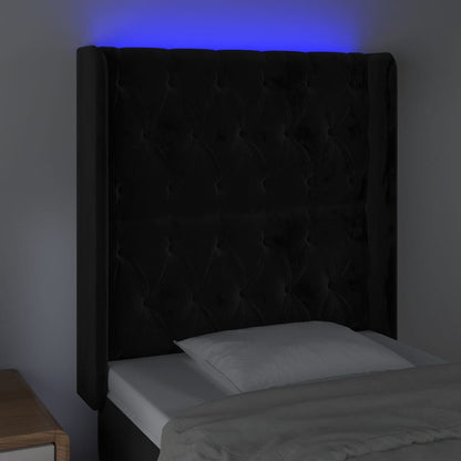 Cabeceira de cama c/ luzes LED veludo 83x16x118/128 cm preto