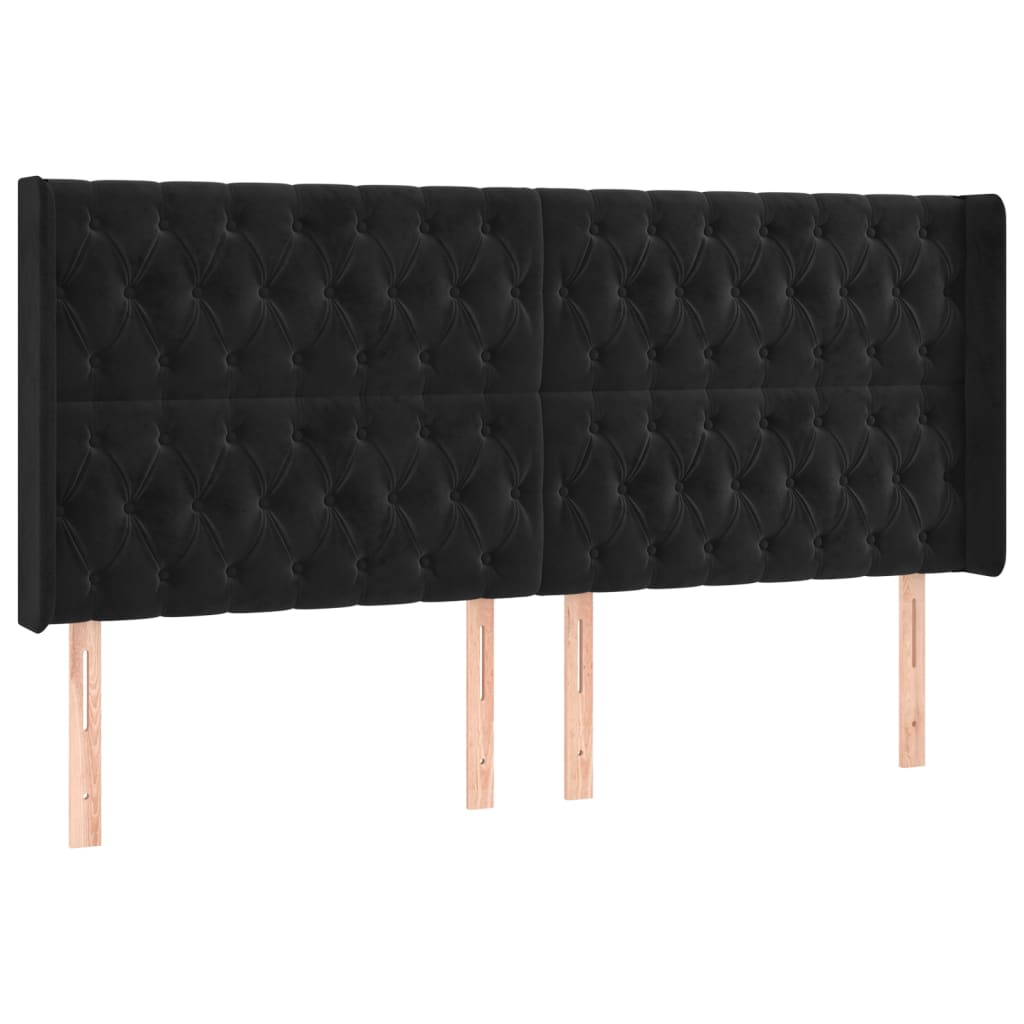 Cabeceira de cama c/ luzes LED veludo 183x16x118/128 cm preto