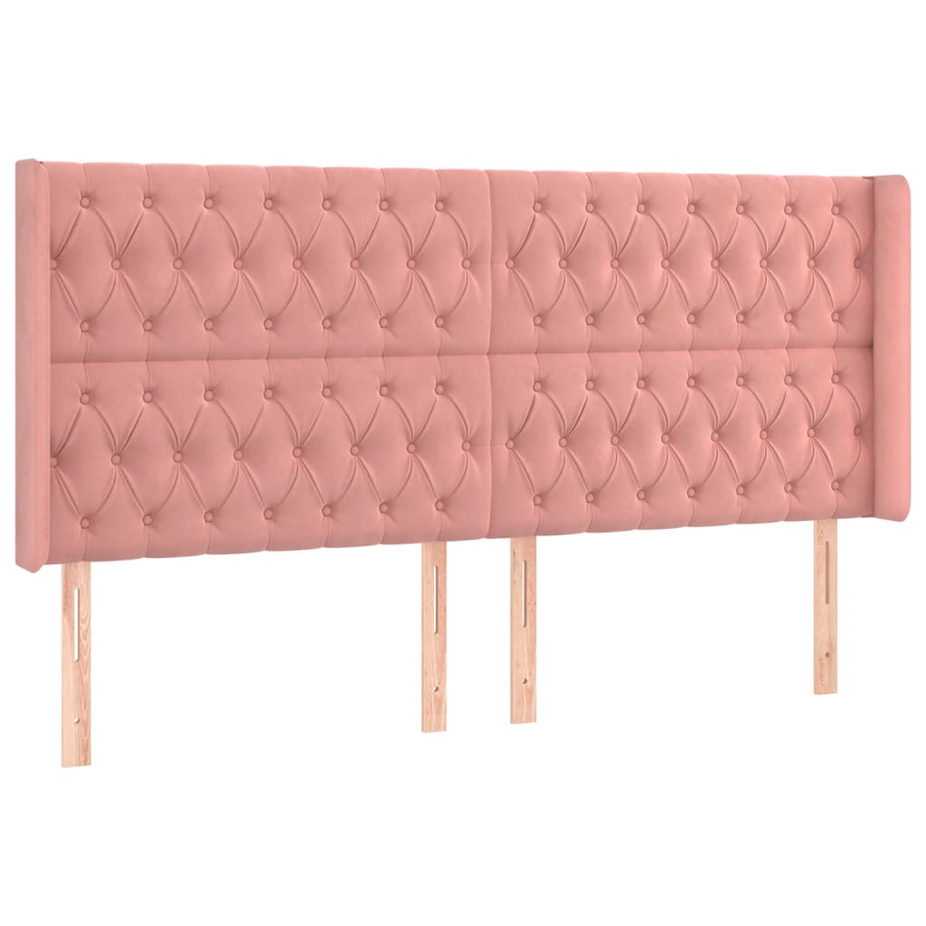 Cabeceira de cama c/ luzes LED veludo 183x16x118/128 cm rosa