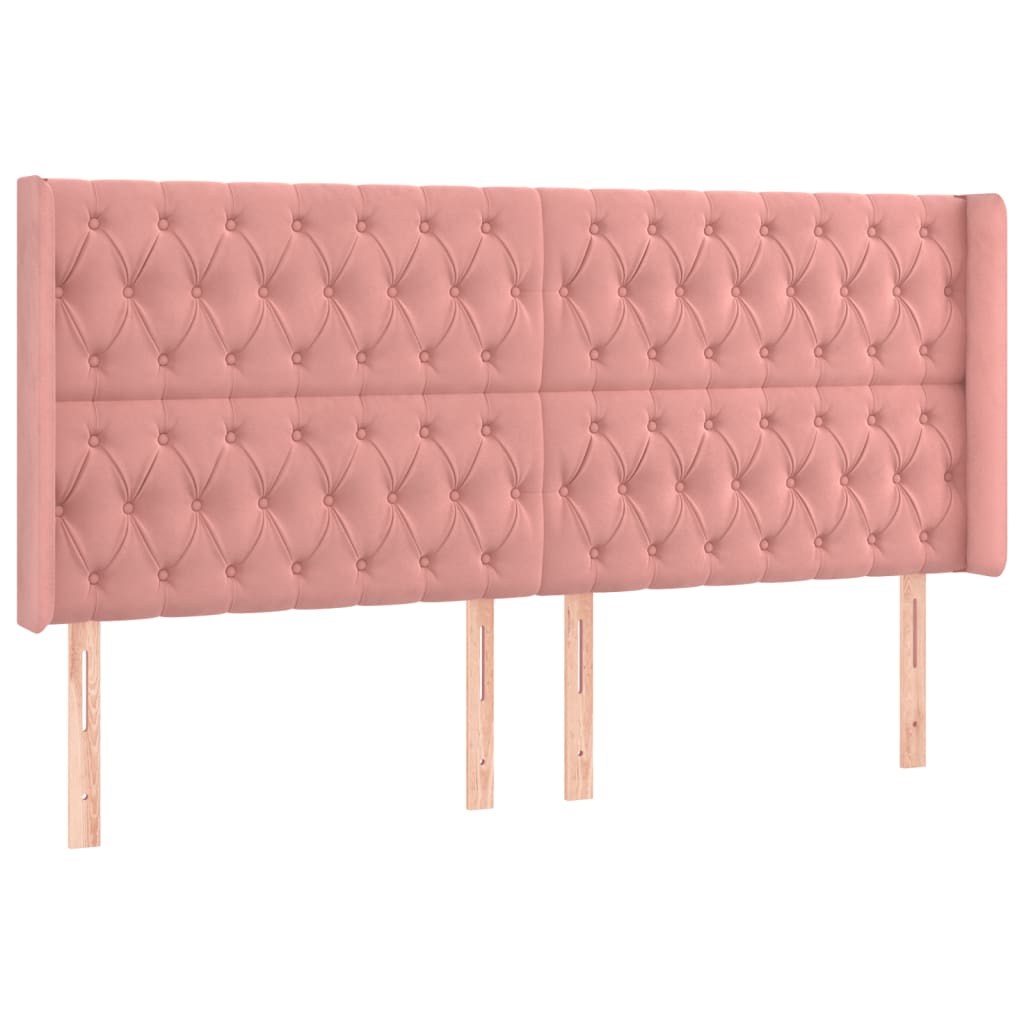 Cabeceira de cama c/ luzes LED veludo 203x16x118/128 cm rosa