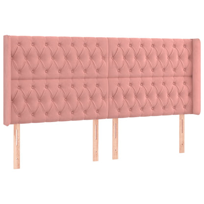 Cabeceira de cama c/ luzes LED veludo 203x16x118/128 cm rosa