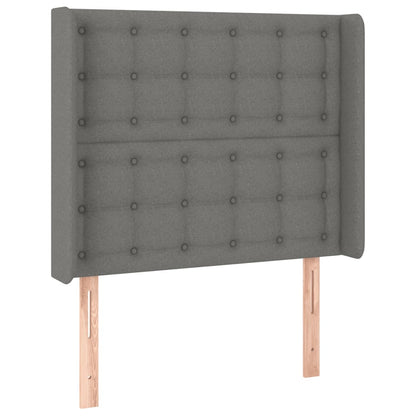 Cabeceira cama c/ luzes LED tecido 83x16x118/128cm cinza-escuro